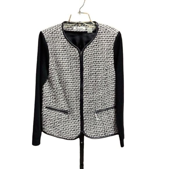 Nygard Collection Black & Cream Tweed Sweater Jacket Size Medium NEW - Picture 1 of 6